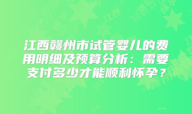 江西赣州市试管婴儿的费用明细及预算分析：需要支付多少才能顺利怀孕？