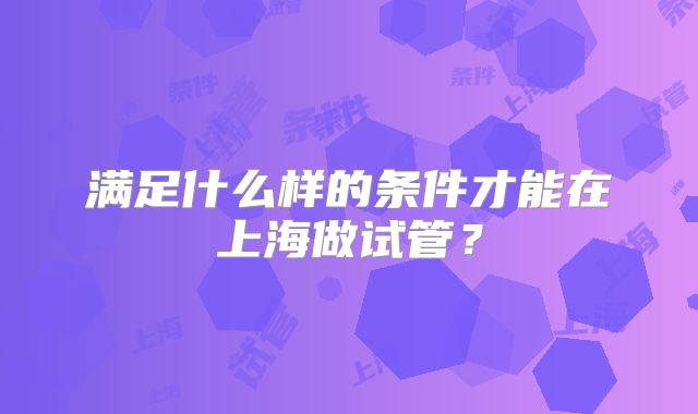 满足什么样的条件才能在上海做试管？