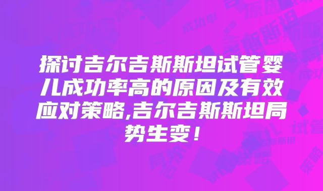 探讨吉尔吉斯斯坦试管婴儿成功率高的原因及有效应对策略,吉尔吉斯斯坦局势生变！