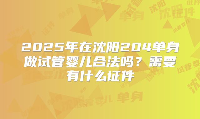 2025年在沈阳204单身做试管婴儿合法吗？需要有什么证件