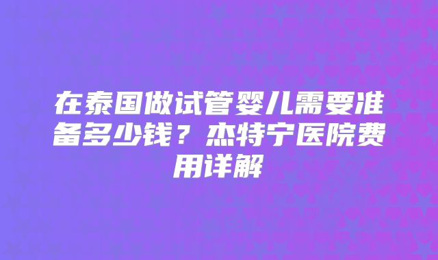 在泰国做试管婴儿需要准备多少钱？杰特宁医院费用详解