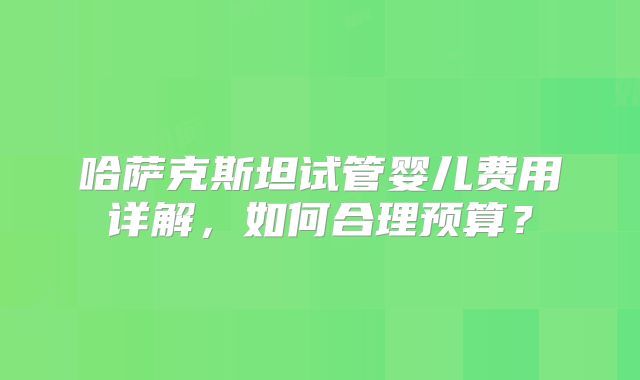 哈萨克斯坦试管婴儿费用详解，如何合理预算？