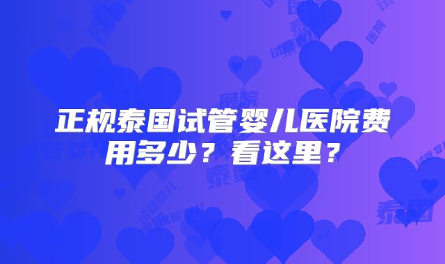 正规泰国试管婴儿医院费用多少？看这里？