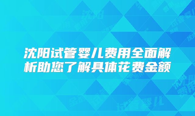 沈阳试管婴儿费用全面解析助您了解具体花费金额