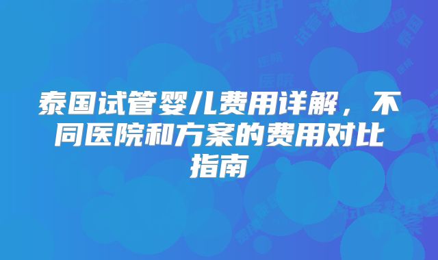 泰国试管婴儿费用详解,不同医院和方案的费用对比指南