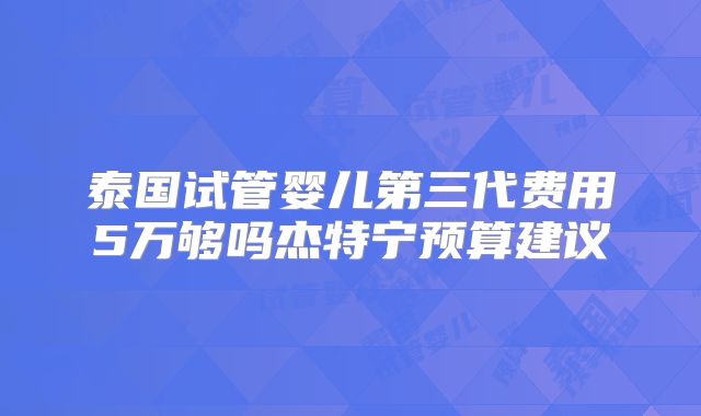 泰国试管婴儿第三代费用5万够吗杰特宁预算建议