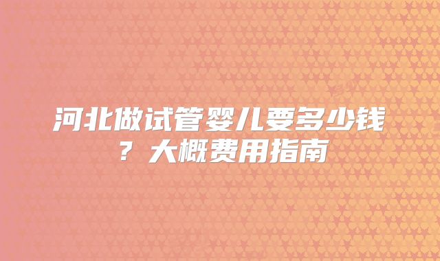 河北做试管婴儿要多少钱?大概费用指南