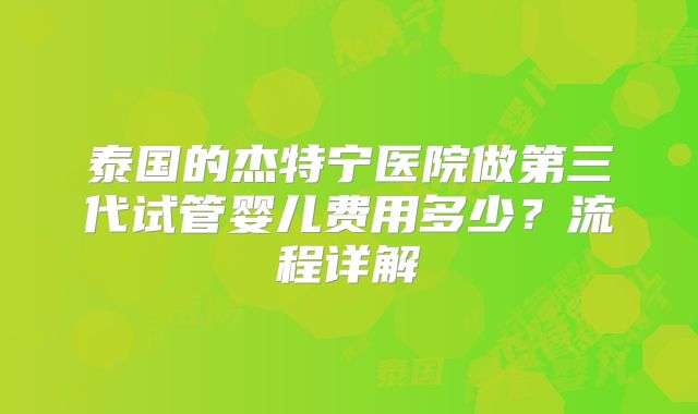 泰国的杰特宁医院做第三代试管婴儿费用多少?流程详解
