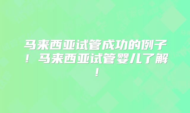 马来西亚试管成功的例子！马来西亚试管婴儿了解！
