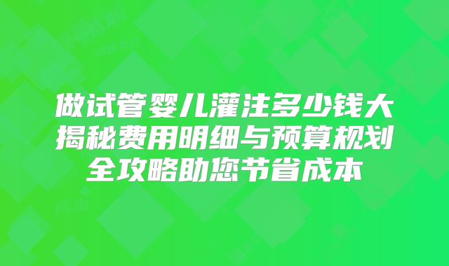 做试管婴儿灌注多少钱大揭秘费用明细与预算规划全攻略助您节省成本