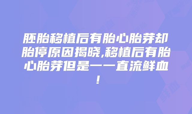 胚胎移植后有胎心胎芽却胎停原因揭晓,移植后有胎心胎芽但是一一直流鲜血！