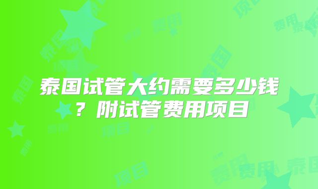 泰国试管大约需要多少钱？附试管费用项目