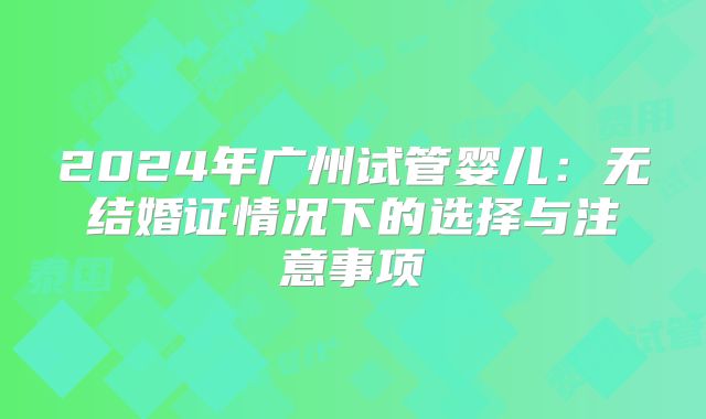 2024年广州试管婴儿:无结婚证情况下的选择与注意事项