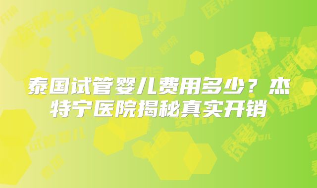 泰国试管婴儿费用多少？杰特宁医院揭秘真实开销