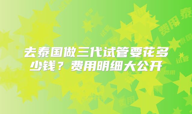去泰国做三代试管要花多少钱？费用明细大公开