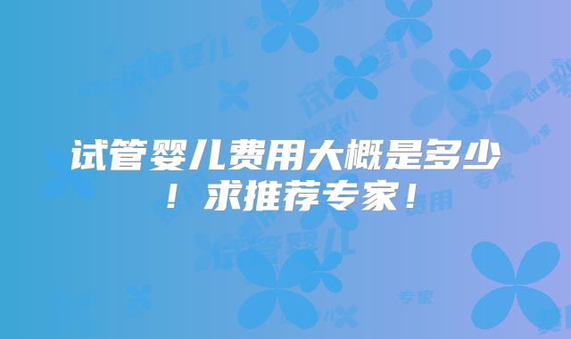 试管婴儿费用大概是多少！求推荐专家！