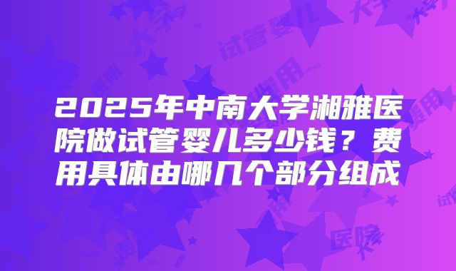 2025年中南大学湘雅医院做试管婴儿多少钱?费用具体由哪几个部分组成