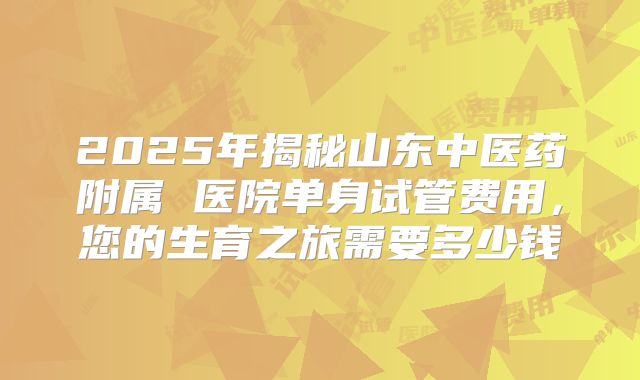 2025年揭秘山东中医药附属 医院单身试管费用，您的生育之旅需要多少钱