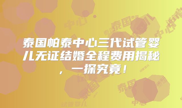 泰国帕泰中心三代试管婴儿无证结婚全程费用揭秘，一探究竟！
