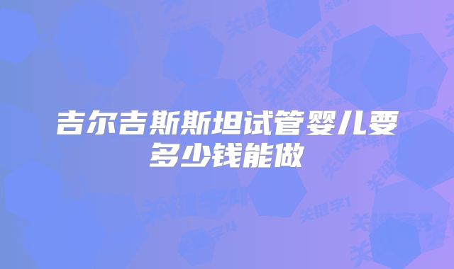 吉尔吉斯斯坦试管婴儿要多少钱能做