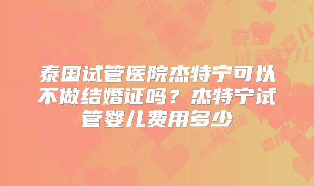 泰国试管医院杰特宁可以不做结婚证吗？杰特宁试管婴儿费用多少