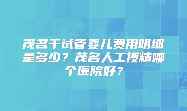 茂名干试管婴儿费用明细是多少？茂名人工授精哪个医院好？