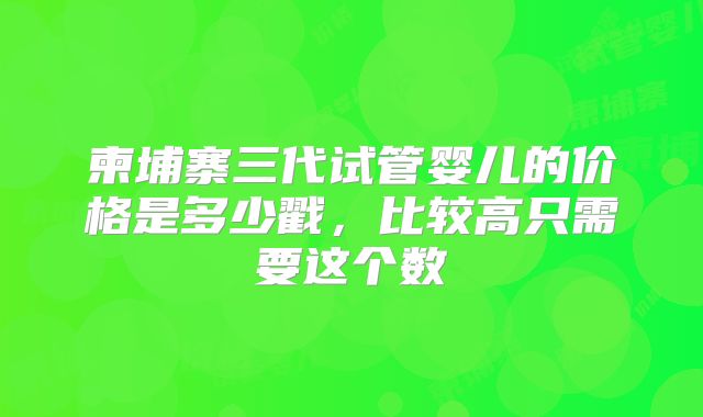 柬埔寨三代试管婴儿的价格是多少戳，比较高只需要这个数