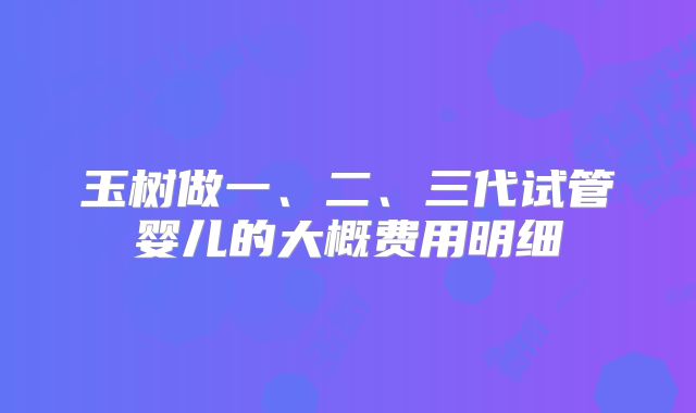 玉树做一、二、三代试管婴儿的大概费用明细