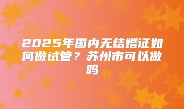 2025年国内无结婚证如何做试管?苏州市可以做吗