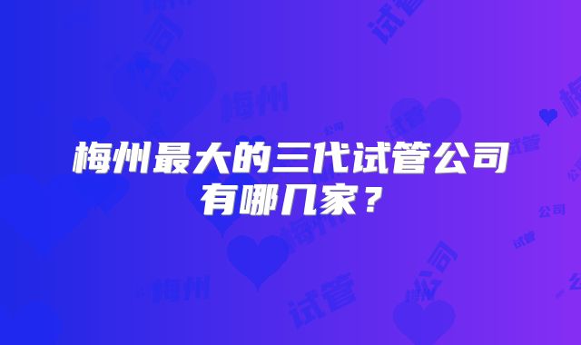 梅州最大的三代试管公司有哪几家？