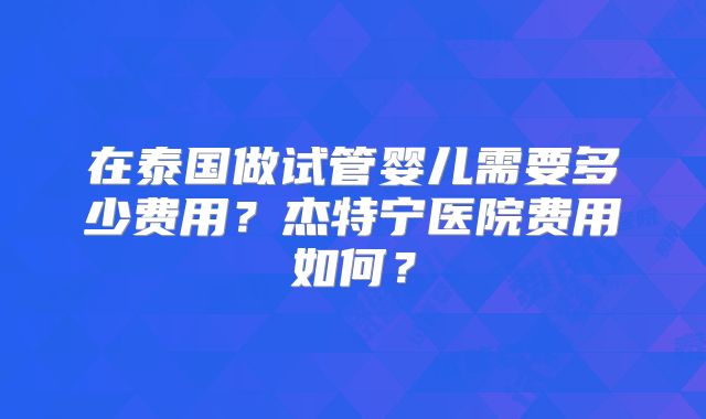 在泰国做试管婴儿需要多少费用？杰特宁医院费用如何？
