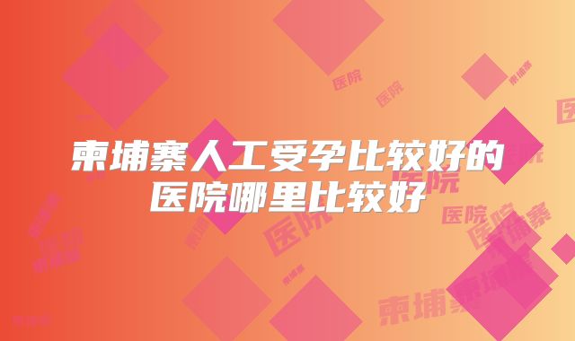 柬埔寨人工受孕比较好的医院哪里比较好
