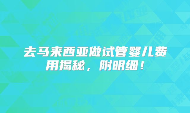 去马来西亚做试管婴儿费用揭秘，附明细！