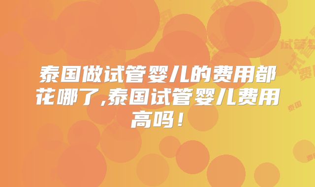 泰国做试管婴儿的费用都花哪了,泰国试管婴儿费用高吗！