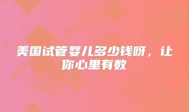 美国试管婴儿多少钱呀，让你心里有数