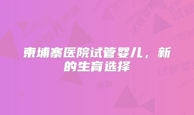 柬埔寨医院试管婴儿,新的生育选择