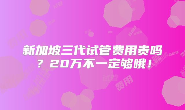 新加坡三代试管费用贵吗?20万不一定够哦!