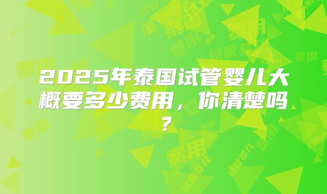 2025年泰国试管婴儿大概要多少费用，你清楚吗？