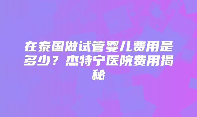 在泰国做试管婴儿费用是多少？杰特宁医院费用揭秘