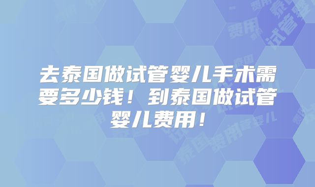 去泰国做试管婴儿手术需要多少钱！到泰国做试管婴儿费用！