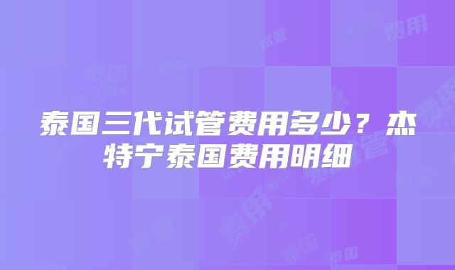 泰国三代试管费用多少?杰特宁泰国费用明细