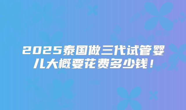 2025泰国做三代试管婴儿大概要花费多少钱！