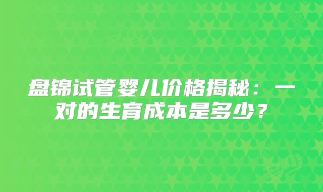 盘锦试管婴儿价格揭秘：一对的生育成本是多少？
