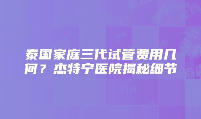 泰国家庭三代试管费用几何？杰特宁医院揭秘细节