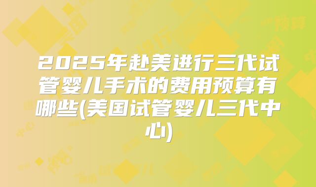 2025年赴美进行三代试管婴儿手术的费用预算有哪些(美国试管婴儿三代中心)