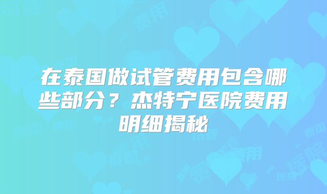 在泰国做试管费用包含哪些部分?杰特宁医院费用明细揭秘