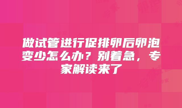 做试管进行促排卵后卵泡变少怎么办？别着急，专家解读来了