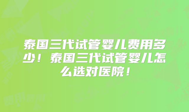 泰国三代试管婴儿费用多少！泰国三代试管婴儿怎么选对医院！