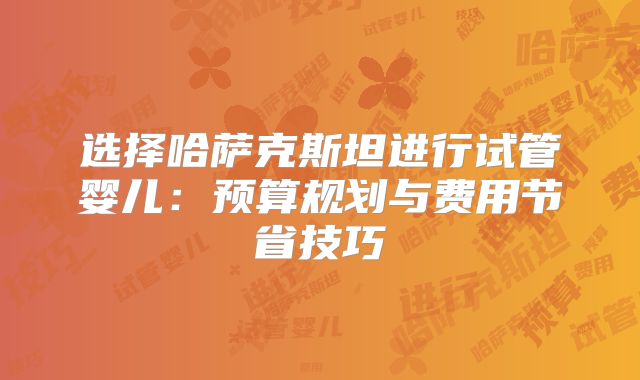 选择哈萨克斯坦进行试管婴儿:预算规划与费用节省技巧