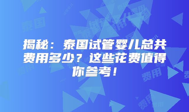 揭秘:泰国试管婴儿总共费用多少?这些花费值得你参考!